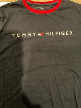 Tommy Hilfiger Men's Navy Blue Ringer Logo T-Shirt Size Large